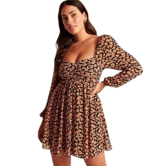 Abercrombie & Fitch Floral Babydoll Long Sleeve Mini Dress Size Medium Tall - Picture 1 of 13